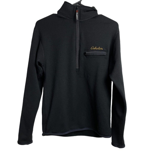 Cabelas Polartec Base Layer Small Men's Black 1/2 Zip Outdoors Hiking Pocket USA - Picture 1 of 15